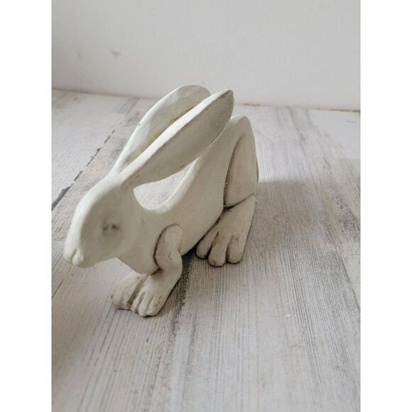 Off White Bunny sitting Easter Rabbit spring folk art figure decor - Picture 3 of 6